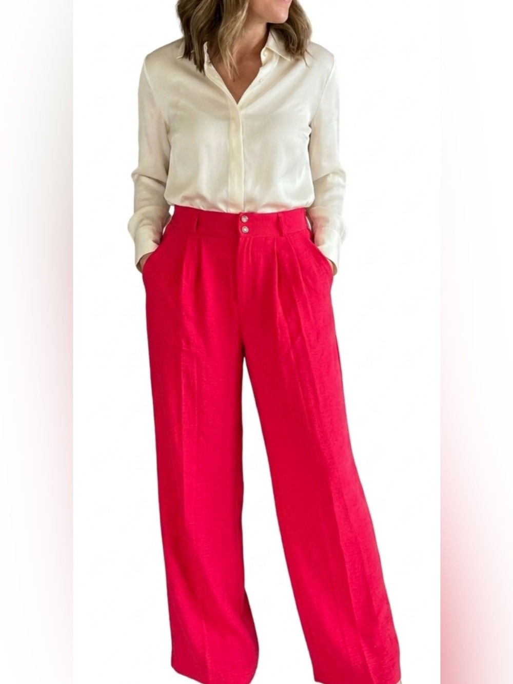 Tullea High Waist Wide Leg Pull On Pants Red Size S
